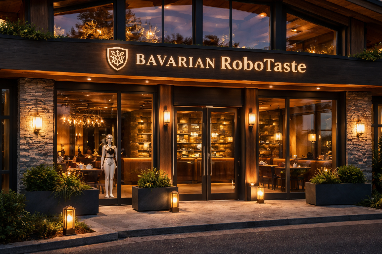 Futuristische Außenansicht des Restaurants